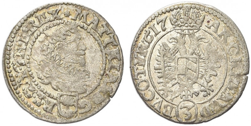 AUSTRIA. Matthias II, 1612-1619.
3 Kreuzer 1617, Vienna. Ag gr. 1,33
Dr. MATTH...