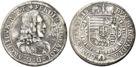 AUSTRIA. Ferdinando Carlo Arciduca, 1632-1662.
Tallero 1654, Hall. Ag gr. 28,17
Dr. FERDINAND CAROL D G ARCHIDVX AVST. Busto corazzato a d.; a d., 1...
