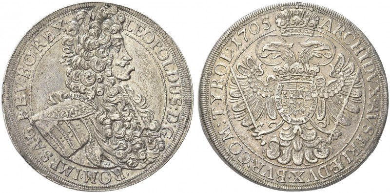 AUSTRIA. Leopoldo I, 1657-1705.
Tallero 1705, Vienna. Ag gr. 28,85
Dr. LEOPOLD...