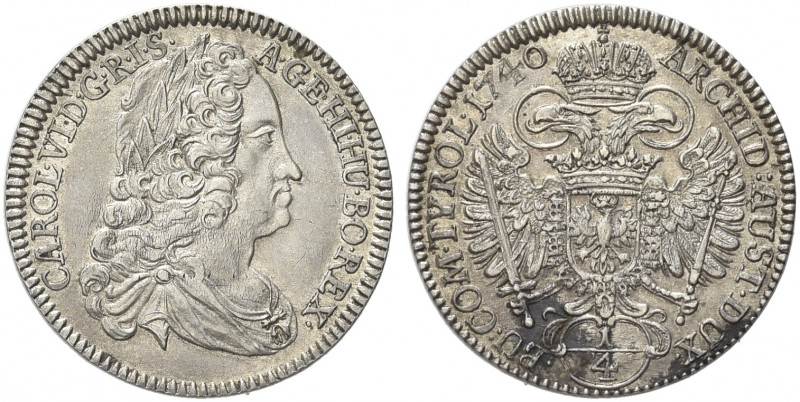 AUSTRIA. Carlo VI d'Asburgo, Imperatore d'Austria, 1711-1740.
1/4 di Tallero 17...