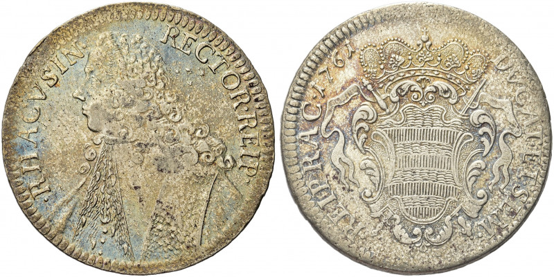 RAGUSA. Repubblica, 1358-1808.
Tallero Rettorale 1761, G/B. Ag gr. 28,20
Dr. R...