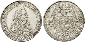 UNGHERIA. Matthias II, 1612-1619.
Tallero 1617, Kremnitz. Ag gr. 28,36
Dr. MATTHIAS D G RO IM S AVG GER HVN BOHEM REX. Busto laureato e corazzato a ...
