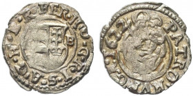 UNGHERIA. Ferdinando II, 1619-1637.
Denaro 1622. Ag gr. 0,43
Dr. Stemma.
Rv. Madonna con bambino.
Mancanze, SPL