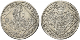 UNGHERIA. Carlo VI, 1712 - 1740.
1/4 di Tallero 1722 NB, Nagybanya. Ag gr. 7,05
Dr. CAROL VI - D G R IMP - S A G HIS - HV BO REX. Busto corazzato a ...