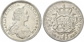 UNGHERIA. Maria Teresa d'Asburgo, 1740-1780.
Quarto di Tallero 1742, zecca di Hall. Ag gr. 7,00
Dr. MARIA THERESIA - D G REG HUNG BOH. Busto drappeg...