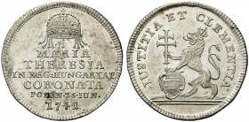 UNGHERIA. Maria Teresa d'Asburgo, 1740-1780.
Gettone 1741 per l'incoronazione a Pressburg, coniato a Vienna. Ag gr. 4,12 mm 26
Dr. MARIA / THERESIA ...