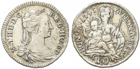 UNGHERIA. Maria Teresa d'Asburgo, 1740-1780.
10 denari 1745. Ag gr. 2,39
Dr. Busto di Maria Teresa a d.
Rv. Madonna con il Bambino. 
Huszár: 1723....