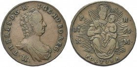 UNGHERIA. Maria Teresa d'Asburgo, 1740-1780.
Poltura 1765 PH KM. Cu gr. 16,51
Dr. Busto di Maria Teresa a d.
Rv. Madonna con bambino.
KM#377.1.
B...