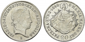 UNGHERIA. Ferdinando I, 1835-1848.
20 Kreuzer 1848 B. Ag gr. 6,64
Dr. FERD II AVSY IMP HVNG B REX H NV R L V D G L I A A. Busto a d.
Rv. S MARIA MA...