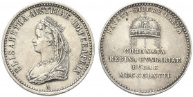 UNGHERIA. Francesco Giuseppe I d'Asburgo Lorena, 1848-1916.
Medaglietta incoronazione a Budapest, 1867. Ag gr. 3,27
Dr. Busto coronato diasemato a s...