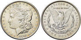 USA. Federazione.
Dollaro 1886 (Philadelphia). Ag gr. 26,62
Dr. Testa muliebre diademata a s., con berretto frigio.
Rv. Aquila ad ali spiegate su f...