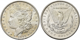 USA. Federazione.
Dollaro 1897 (Philadelphia). Ag gr. 26,64
Dr. Testa muliebre diademata a s., con berretto frigio.
Rv. Aquila ad ali spiegate su f...