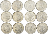 USA. Federazione.
Lotto di n. 6 dollari (1879 O, 1881 O, 1882 O, 1888, 1889, 1921). Ag 
Dr. Testa muliebre diademata a s., con berretto frigio.
Rv....