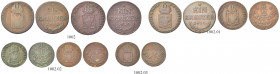 AUSTRIA. Francesco II, 1792-1835.
Lotto di 7 monete in rame: 1 Kreuzer 1816 S, 1 Kreuzer 1816 B, 1 Kreuzer 1816 O, 1/2 Kreuzer 1816 S, 1/4 Kreuzer 18...