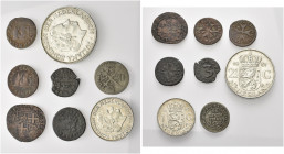 OLANDA. 
Lotto di 8 monete costituito da: n. 2 monete olandesi (2,5 gulden 1961 e 1 gulden 1963), una n. 1 moneta tedesca (1/48 Tallero 1692) e da n....
