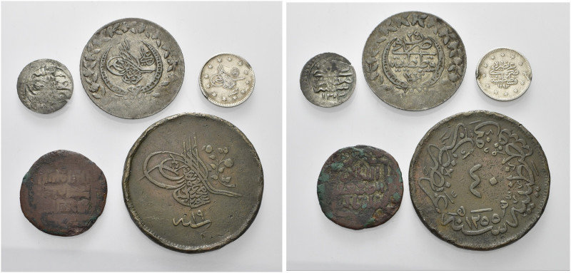 TURCHIA. Da Selim III, 1789-1807 ad Abdul Hamid II 1876-1909.
Lotto di 5 monete...