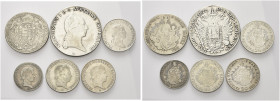 UNGHERIA. Giuseppe II d'Asburgo Lorena, 1780-1790 e Ferdinando I, 1835-1848.
Lotto di n. 6 monete, si segnalano: 1/2 tallero 1786 A, Tallero 1823 B, ...