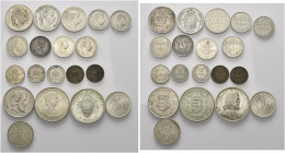 UNGHERIA. 
Lotto di n. 19 monete tra cui segnaliamo: Fiorino 1869 GYF, Fiorino 1879 KB, 2 korona 1912 KB, korona 1893 KB, korona 1894, korona 1895,ko...