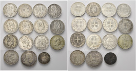 Lotto di n. 15 monete in argento, in prevalenza 5 Lire di Vittorio Emanuele II con n. 2 Piastre da 120 Grana di Ferdinando II per Napoli e un Tallero ...