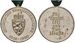  ÖSTERREICH   2. REPUBLIK   Steiermark   (D) Abwehrkämpfer-Medaille 1919-1920. AE versilbert, glänzende Ausführung, scharfe Prägung; am orig. weiß-grü...
