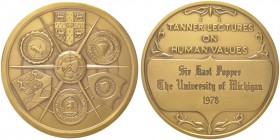  PERSONENGRUPPE SIR KARL POPPER   USA   (D) Universität Michigan Ehrenmedaille für Sir Karl POPPER der "TANNER LECTURES ON HUMAN VALUES", 1978. AE-Med...
