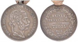  PERSONENGRUPPE SIR KARL POPPER   ÖSTERREICH - MONARCHIE   Tirol   (D) Erinnerungsmedaille 1866, AR, sign. "TAUTENHAYN"; am alten Verleihungsband von ...
