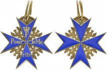  DEUTSCHLAND   Deutsches Reich   Orden Pour le Mérite   (D) AR vergoldet, beidseitig emailliert, mit Segmentöse und Drahtbandring. Das Kreuz ist massi...