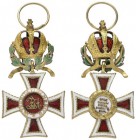  MINIATUREN   ÖSTERREICH   Leopoldsorden   (D) Ordenskreuz mit der KD, AE vergoldet, beidseitig emailliert, KD separat montiert und beidseitig emailli...