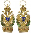  MINIATUREN   ÖSTERREICH   Orden der Eisernen Krone   (D) Ordenszeichen mit KD. Gold, tlw. emailliert, KD beidseitig emailliert, mit Eiseneinlage und ...