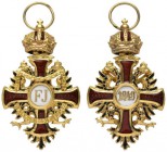  MINIATUREN   ÖSTERREICH   Orden der Eisernen Krone   (D) Ordenskreuze in mittlerer Größe, Gold beidseitig tlw. emailliert, bewegliche Krone mit rotem...