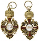  MINIATUREN   ÖSTERREICH   Orden der Eisernen Krone   (D) Ordenskreuz in kleiner Größe, Gold, beidseitig emailliert, mit beweglicher ungefütterter fla...