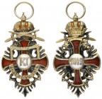  MINIATUREN   ÖSTERREICH   Orden der Eisernen Krone   (D) Ordenskreuz mit Schwertern in mittlerer Größe; AR vergoldet, beidseitig emailliert, mit star...