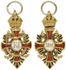  MINIATUREN   ÖSTERREICH   Orden der Eisernen Krone   (D) Ordenskreuz in mittlerer Größe, Gold, beidseitig emailliert, mit beweglicher rot gefütterter...