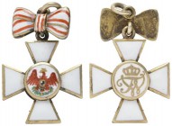  MINIATUREN   DEUTSCHLAND   Preußen Roter Adler Orden  (D) Kreuz 3. Klasse mit der Schleife. AR vergoldet, beidseitig emailliert, Medaillons aufgelegt...