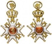  MINIATUREN   NORWEGEN   St. Olaf - Orden   (D) Ordenskreuz, II. Typ, Gold, emailliert, mit beweglicher Krone mit überhöhtem Löwen; Maße:16,3x27,2mm; ...