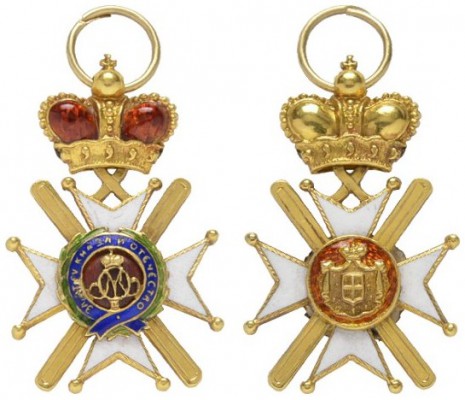  MINIATUREN   SERBIEN   Takowo-Orden   (D) Ordenskreuz, Gold, mehrfärbig emailli...