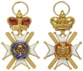  MINIATUREN   SERBIEN   Takowo-Orden   (D) Ordenskreuz, Gold, mehrfärbig emailliert, große bewegliche Krone, Maße:15,3x24,1mm; ausgezeichnete, wahrsch...