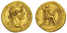 Tiberius 14-37 après J.-C.
Aureus, Gaule, Lugdunum, (Lyon), 14-17 après J.-C., AU 7.75g.
Avers : TI CAESAR DIVI - AVG F AVGVSTVS Tête lauré́e de Tib...