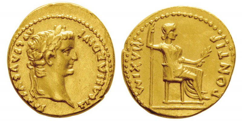Tiberius 14-37 après J.-C.
Aureus, Gaule, Lugdunum, (Lyon), 14-17 après J.-C., ...