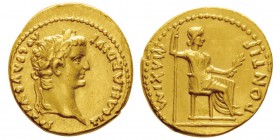 Tiberius 14-37 après J.-C.
Aureus, Gaule, Lugdunum, (Lyon), 14-17 après J.-C., AU 7.71g.
Avers : TI CAESAR DIVI - AVG F AVGVSTVS Tête lauré́e de Tib...