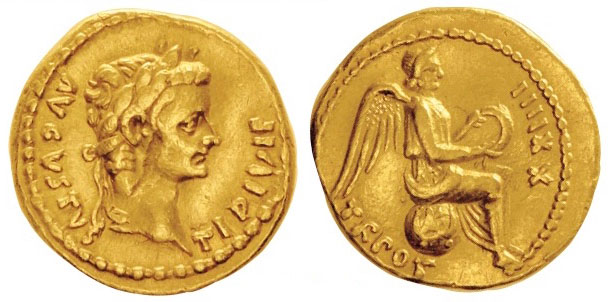 Tiberius 14-37 après J.-C.
Quinarius, Gaule, Lugdunum, (Lyon), 22-23 après J.-C...