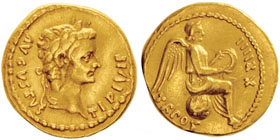 Tiberius 14-37 après J.-C.
Quinarius, Gaule, Lugdunum, (Lyon), 22-23 après J.-C., AU 3.83g. 
Avers : TI DIVI F AVGVSTVS Tête lauré́e de Tibère à ...