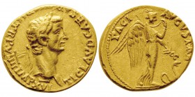 Claudius, 41-54 après J.C.
Aureus, Rome, 49-50 après J.-C, AU 7,42g.
Avers : TI CLAVD CAESAR (AVG) P M TR P VIIII IMP XVI Tête lauré́e de Claude...