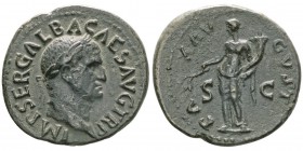 Galba 68-69
Dupondius, Rome, 68, AE 13.72g.
Avers : IMP SER GALBA CAES AVG TRP Tête laurée à droite. Revers : PAX AVGVST SC La Paix debout à gau...