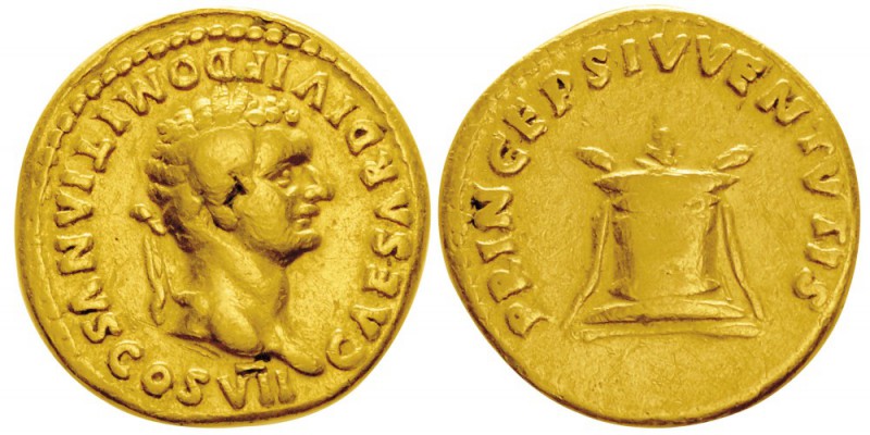 Vespasianus pour Domitianus Caesar
Aureus, Rome, 80, AU 7.04g.
Avers : CAESAR ...