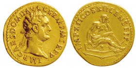 Domitianus 81-96
Aureus, Rome, 86, AU 7.69g.
Avers : IMP CAES DOMIT AVG GERM P M TR P V Tête laurée de Domitien à droite. Revers : IMP XII COS XI...