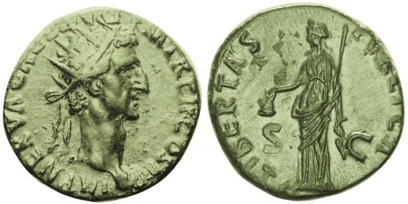 Nerva 96-98
Dupondius, Rome, 97, AE 11.97g.
Avers : IMP NERVA CAES AVG PM TR P...