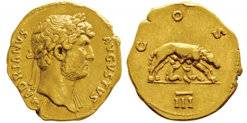Hadrianus 117-138
Aureus, Rome, 125-128, AU 7,14g.
Avers : HADRIANVS AVGVSTVS ...