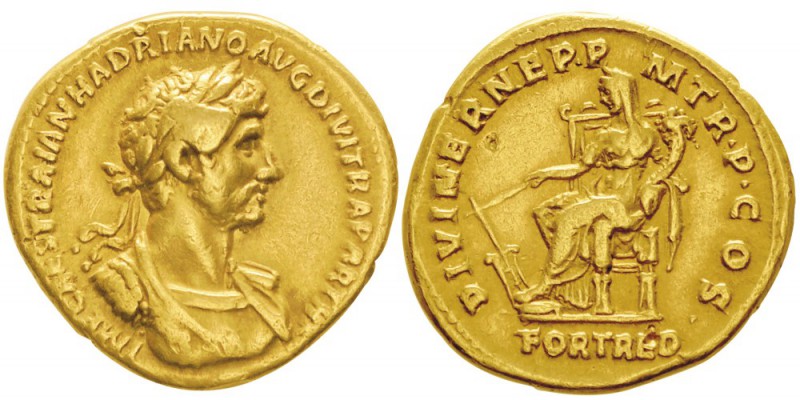 Hadrianus 117-138
Aureus, Rome, 117, AU 7,14g.
Avers : IMP CAES TRAIAN HADRIAN...