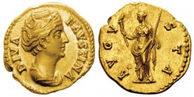Antoninus Pius pour Faustina, Augusta 138-141
Aureus, Rome, 141-161, AU 7.36g.
Avers : DIVA FAVSTINA Buste drapé de Faustine mère à droite, avec ...